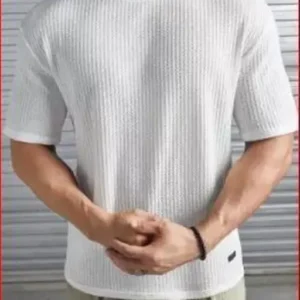 Men's Popcorn Round Neck Cotton Blend Popcorn T-Shirt | White