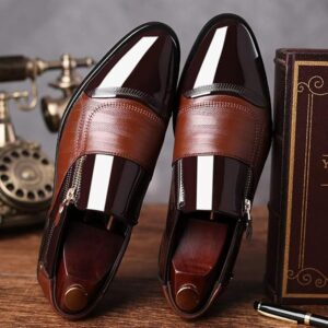 CsgrFagr Business Dress Shoes Pointed Head Men Shoes A Pedal Casual Lazy Side Zipper Shoe Men S Dress Shoes Oxfords Cap Toe Lace up Leather Shoes (Brown, 8.5)