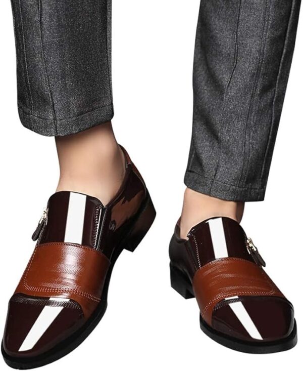 CsgrFagr Business Dress Shoes Pointed Head Men Shoes A Pedal Casual Lazy Side Zipper Shoe Men S Dress Shoes Oxfords Cap Toe Lace up Leather Shoes (Brown, 8.5) - Image 3