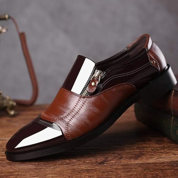 CsgrFagr Business Dress Shoes Pointed Head Men Shoes A Pedal Casual Lazy Side Zipper Shoe Men S Dress Shoes Oxfords Cap Toe Lace up Leather Shoes (Brown, 8.5) - Image 2