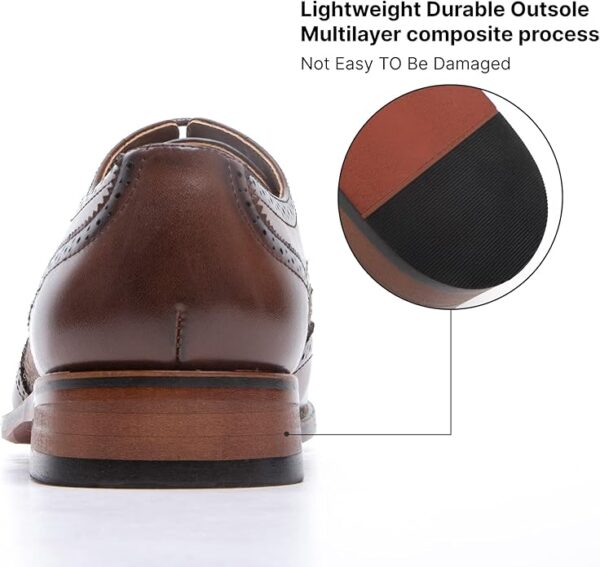 Goor Men's Oxfords Classic Wing Tip Casual Dress Shoes Comfortable Breathable Formal Leather Shoes Applicable to Business,Work,Party,Wedding,Daily Walk - Image 5